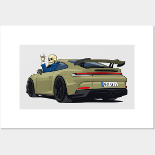 car 911 GT3 skull metal hands dark green Posters and Art